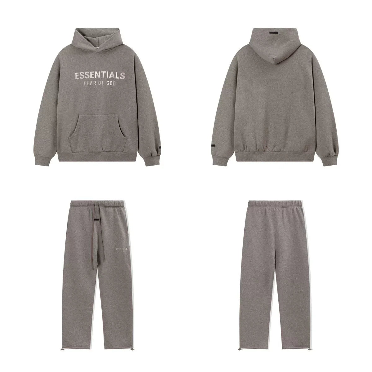 Fear Of God Essentials Hot Stamped Double Line Hoodie & Straight Pants Set Heather Grey