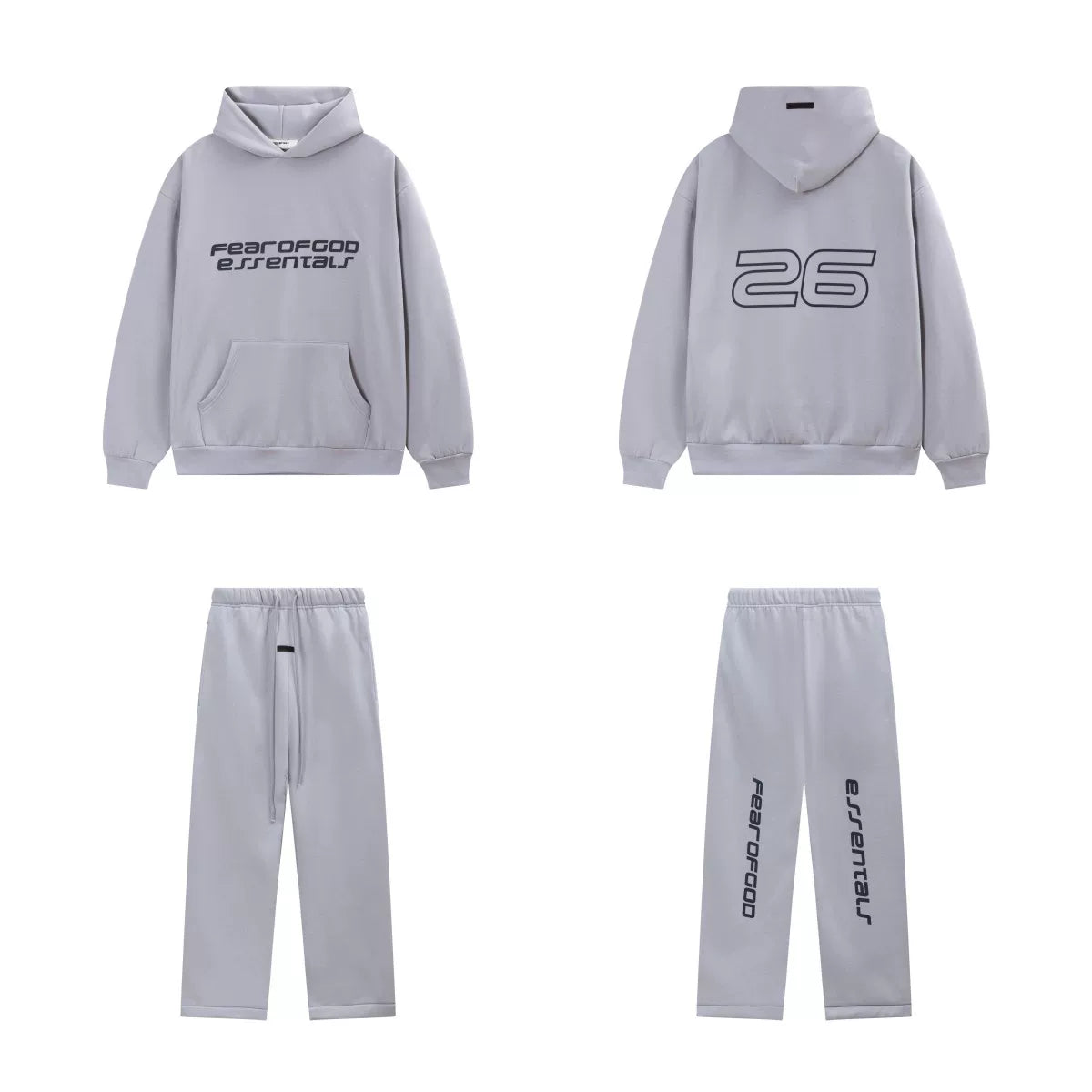 Fear Of God Essentials 26 Graphic Hoodie & Straight‑Leg Pants Set Light Grey