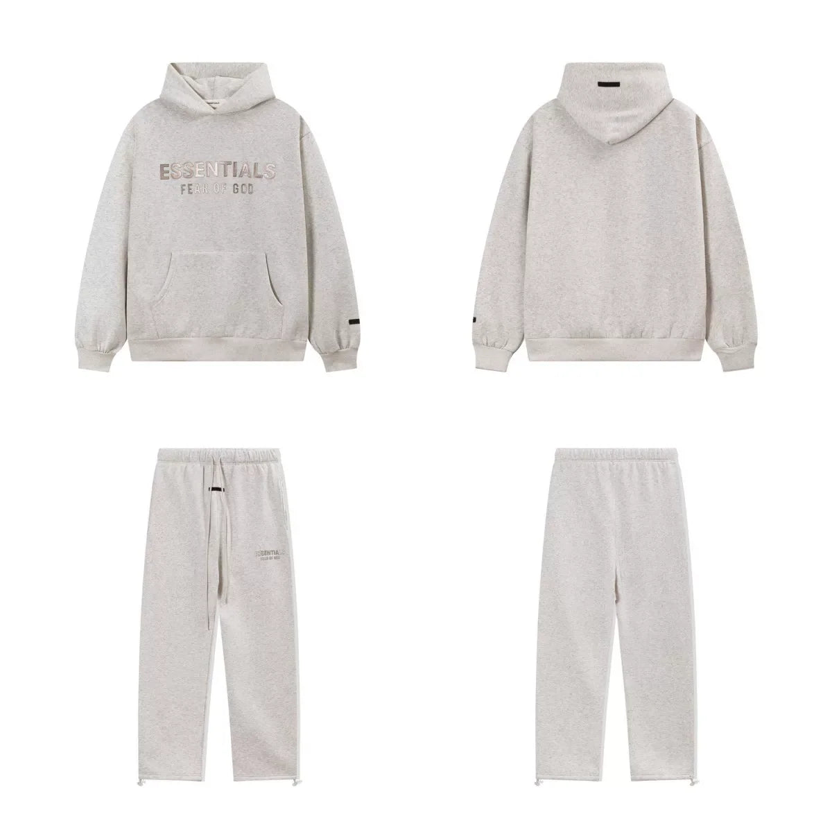 Fear Of God Essentials Hot Stamped Double‑Line Hoodie Sweatpants 2‑Pieces Tracksuit Set Oatmeal