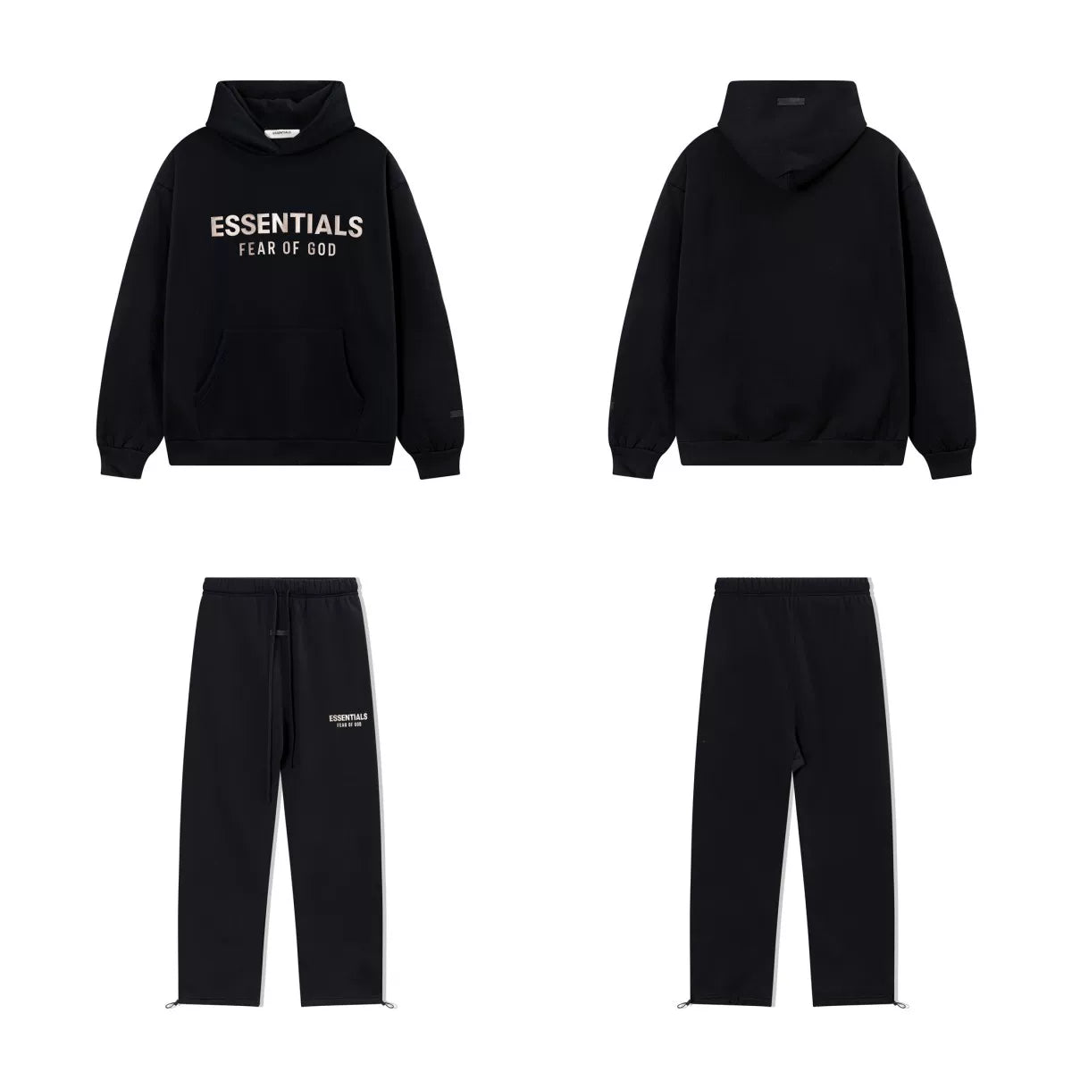 Fear Of God Essentials Hot Stamped Double‑Line Hoodie Sweatpants 2‑Pieces Tracksuit Set Black